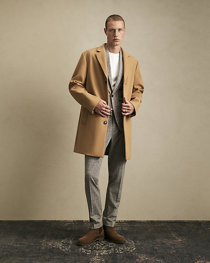 Beige Single Breasted Overcoat