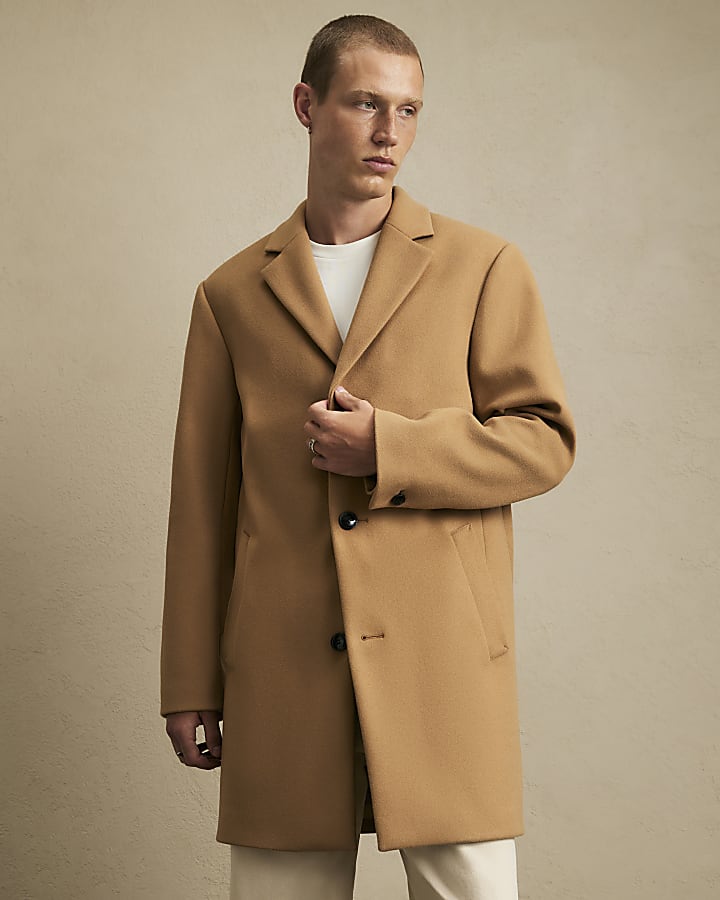 Beige Single Breasted Overcoat