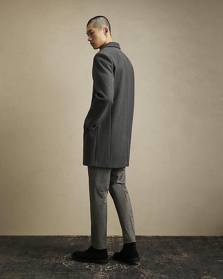 Grey Single Breasted Overcoat