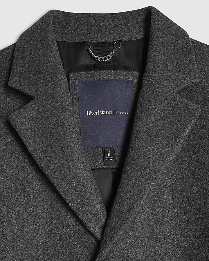 Grey Single Breasted Overcoat