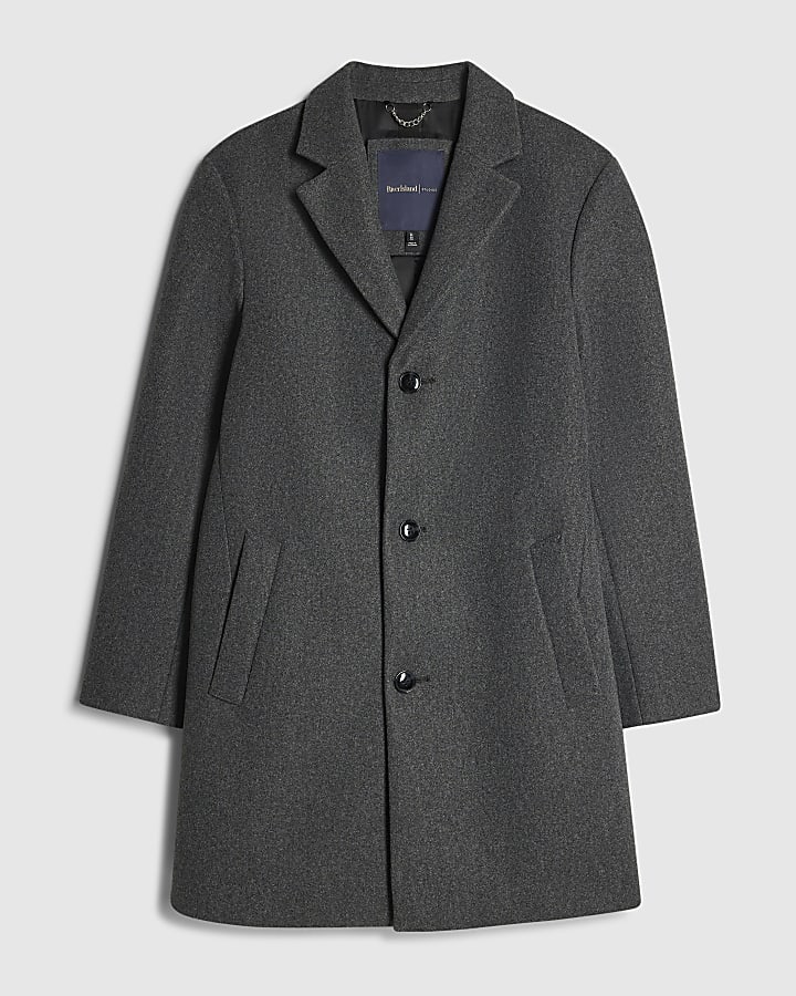 Grey Single Breasted Overcoat