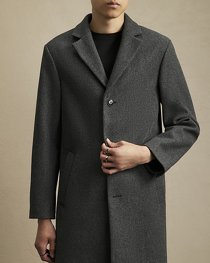 Grey Single Breasted Overcoat