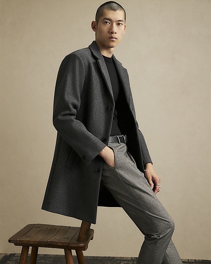 Grey Single Breasted Overcoat