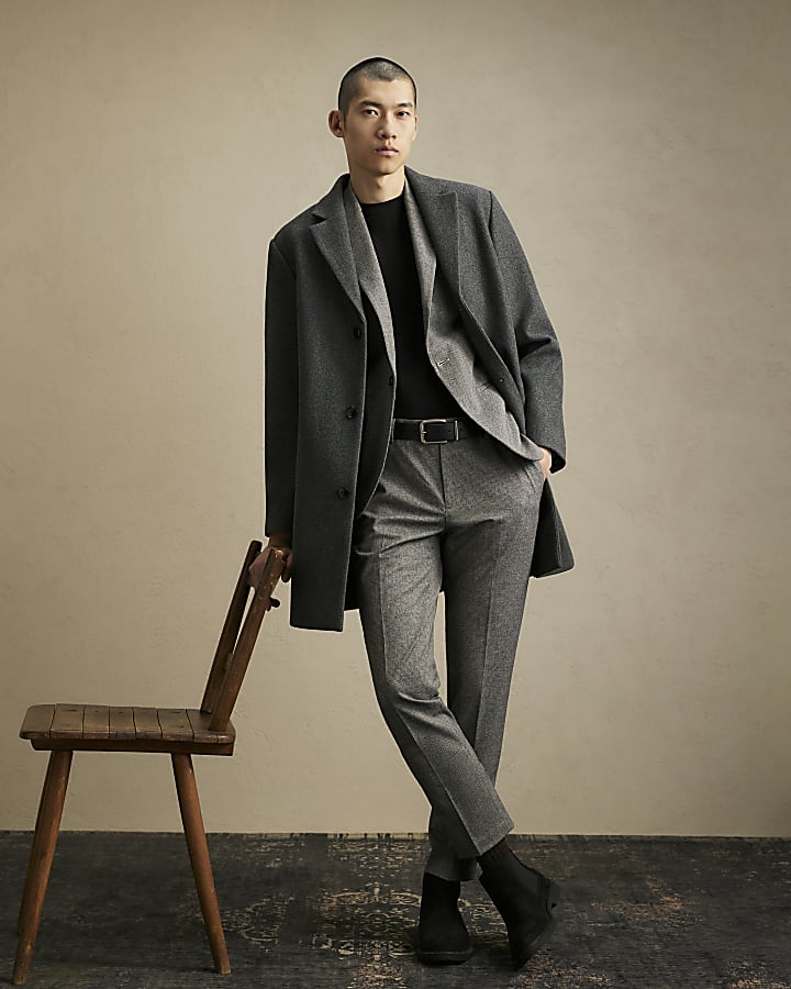 Grey Single Breasted Overcoat