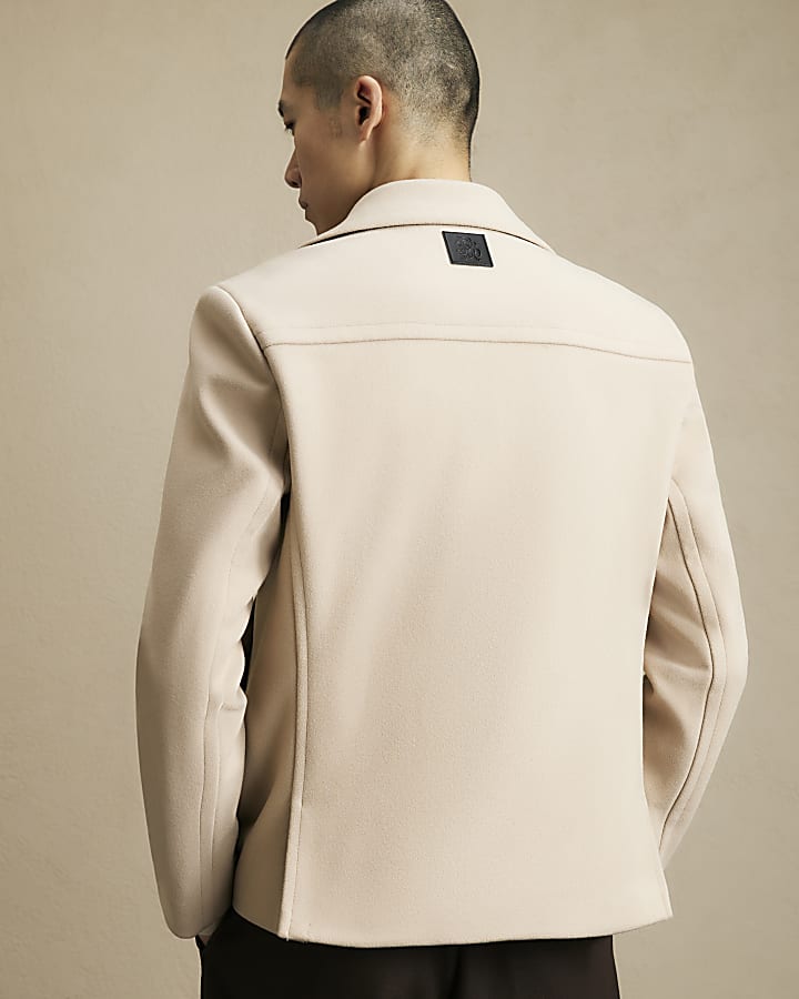 Beige Asymmetric Single Breasted Peacoat
