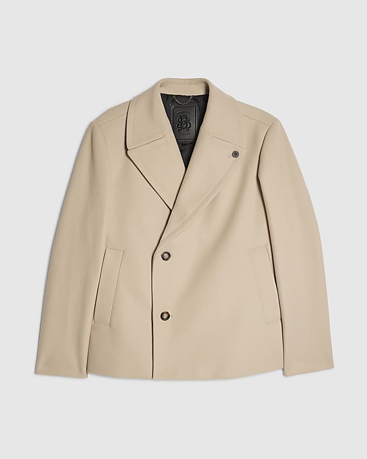 Beige Asymmetric Single Breasted Peacoat
