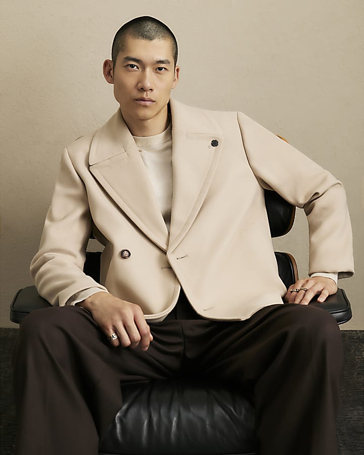 Beige Asymmetric Single Breasted Peacoat