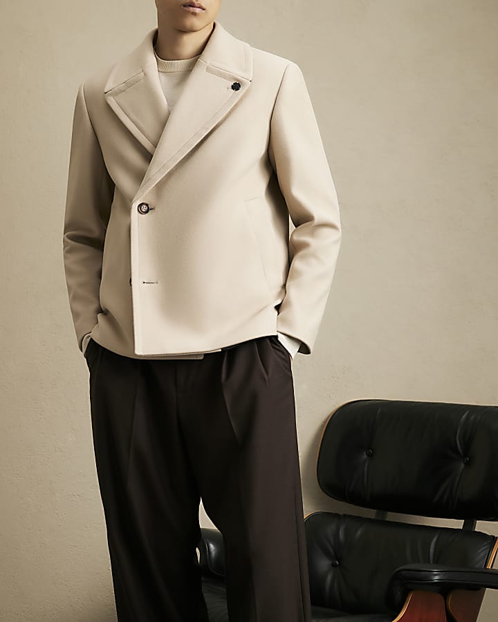 Beige Asymmetric Single Breasted Peacoat