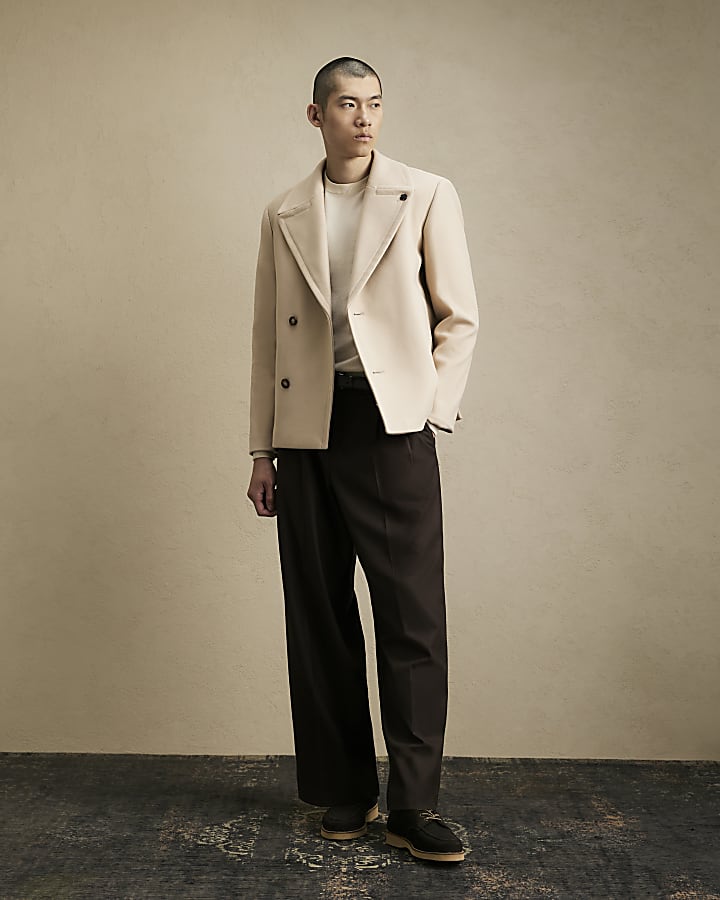 Beige Asymmetric Single Breasted Peacoat