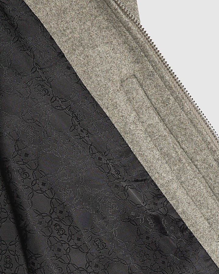 Grey Zip Through Embroidered Shacket