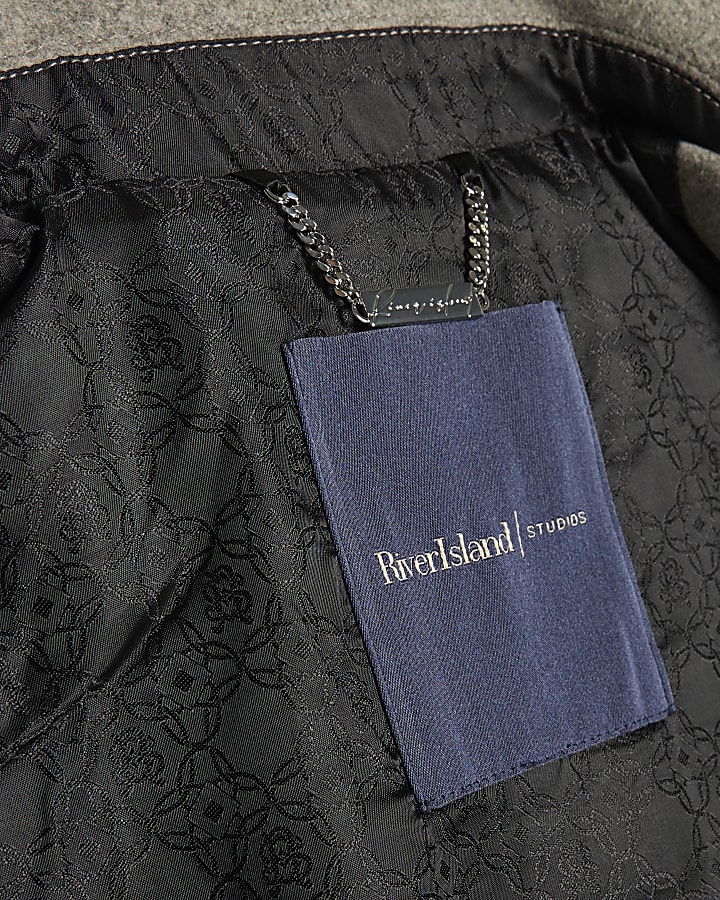 Grey Zip Through Embroidered Shacket