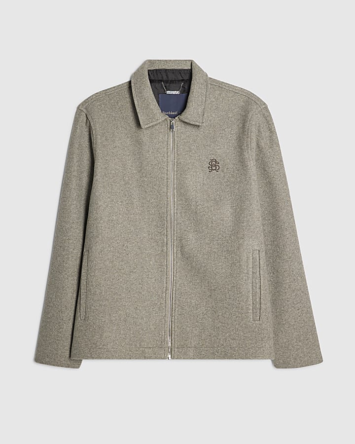 Grey Zip Through Embroidered Shacket