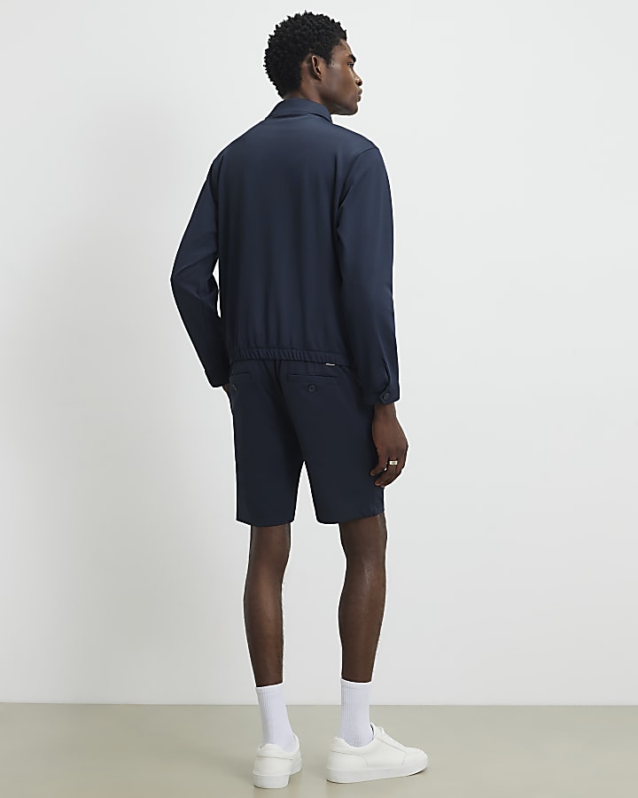 Navy Slim Fit Fixed Waistband Cotton Shorts