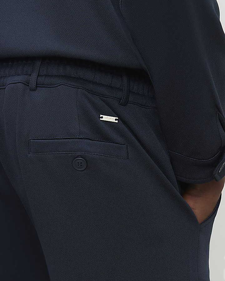 Navy Slim Fit Fixed Waistband Cotton Shorts