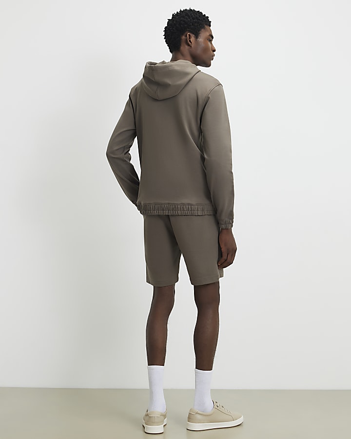 Khaki Slim Fit Fixed Waistband Shorts