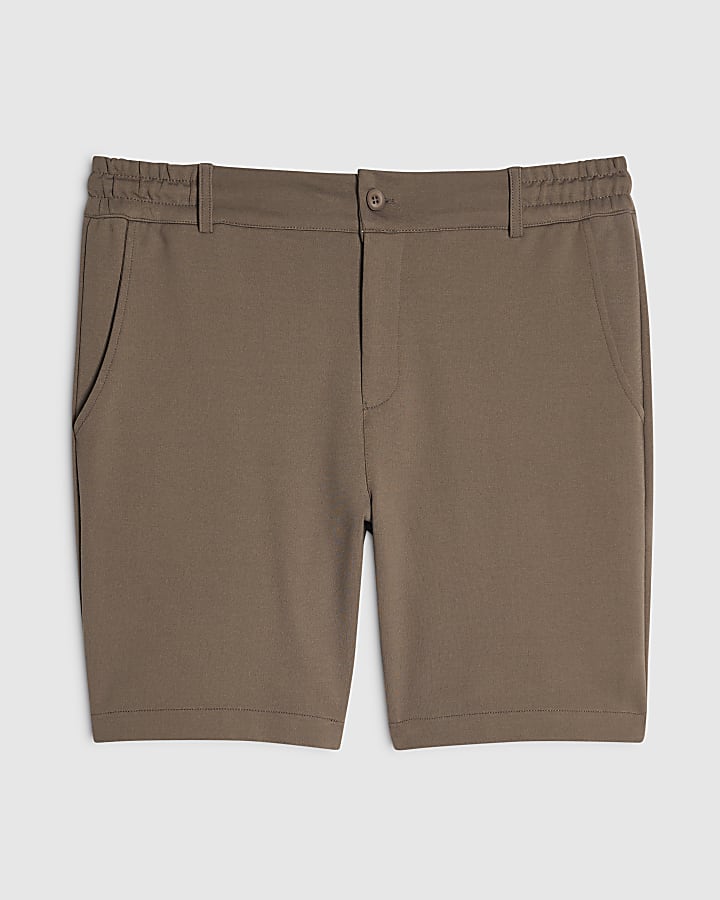 Khaki Slim Fit Fixed Waistband Shorts