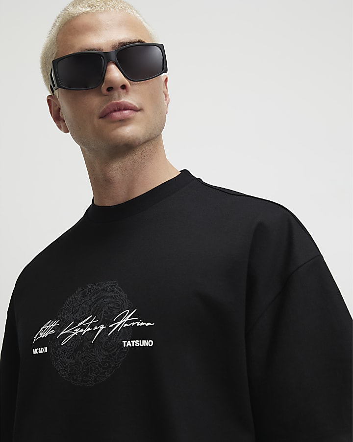 Black Oversized Fit Cotton Tatsuno T-Shirt