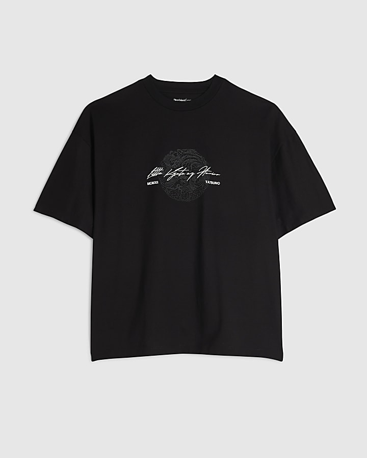 Black Oversized Fit Cotton Tatsuno T-Shirt