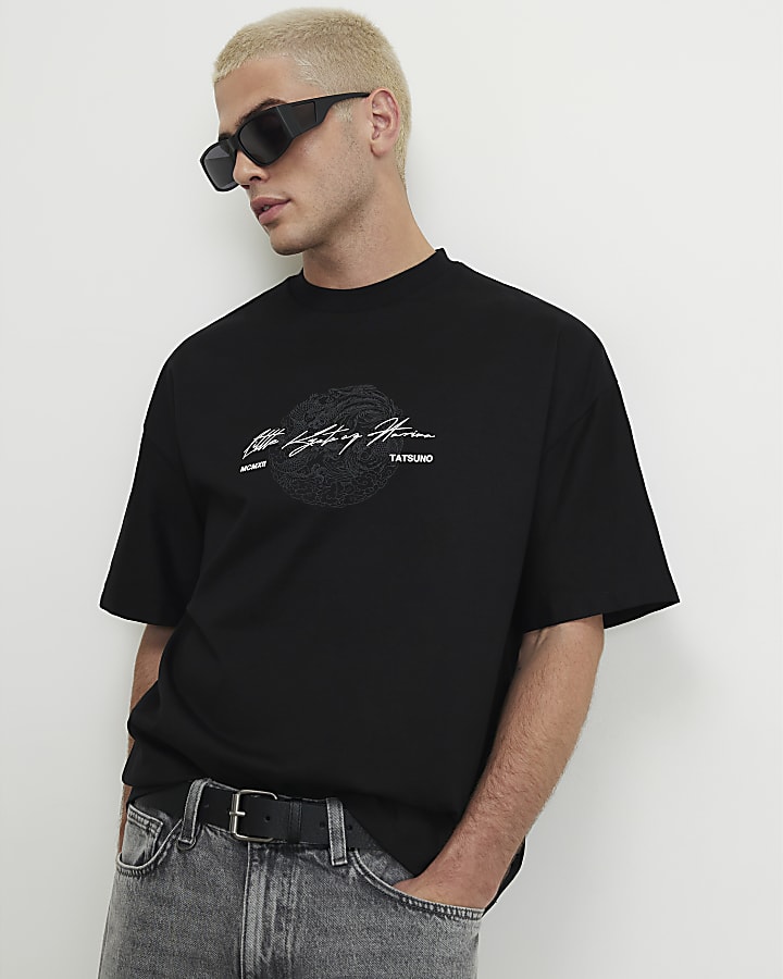 Black Oversized Fit Cotton Tatsuno T-Shirt