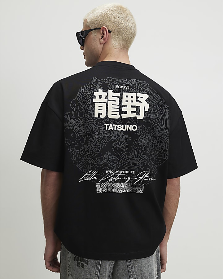 Black Oversized Fit Cotton Tatsuno T-Shirt