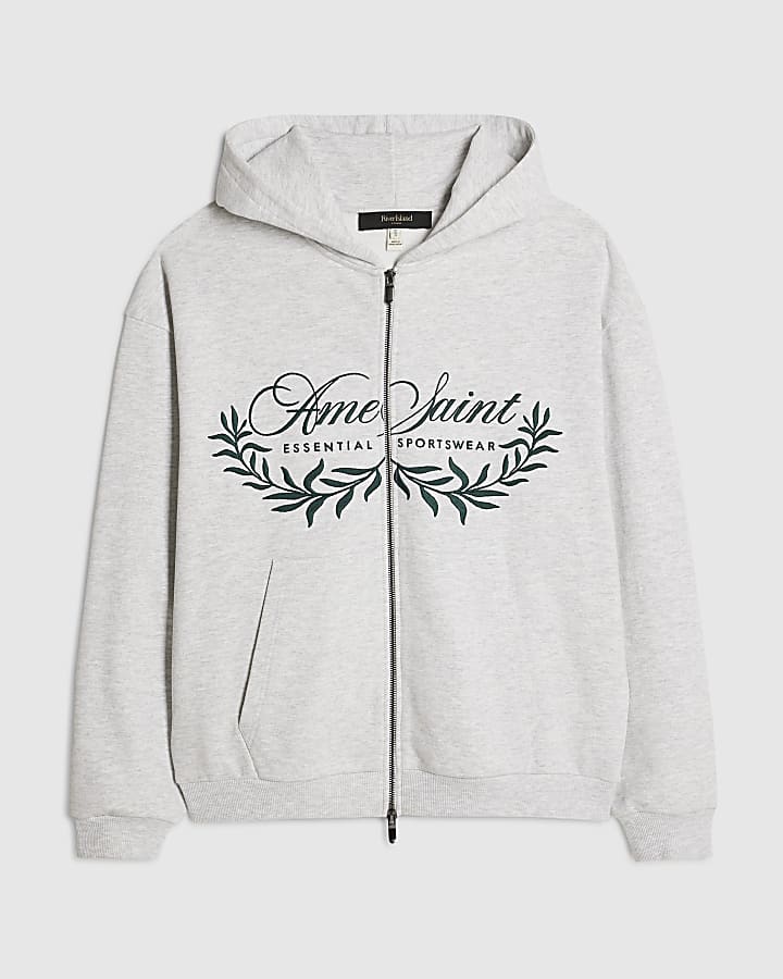 Grey Oversized Fit Cotton Ame Saint Hoodie