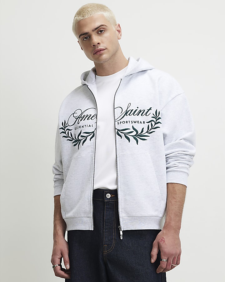 Grey Oversized Fit Cotton Ame Saint Hoodie