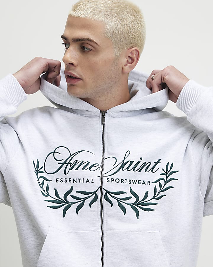 Grey Oversized Fit Cotton Ame Saint Hoodie