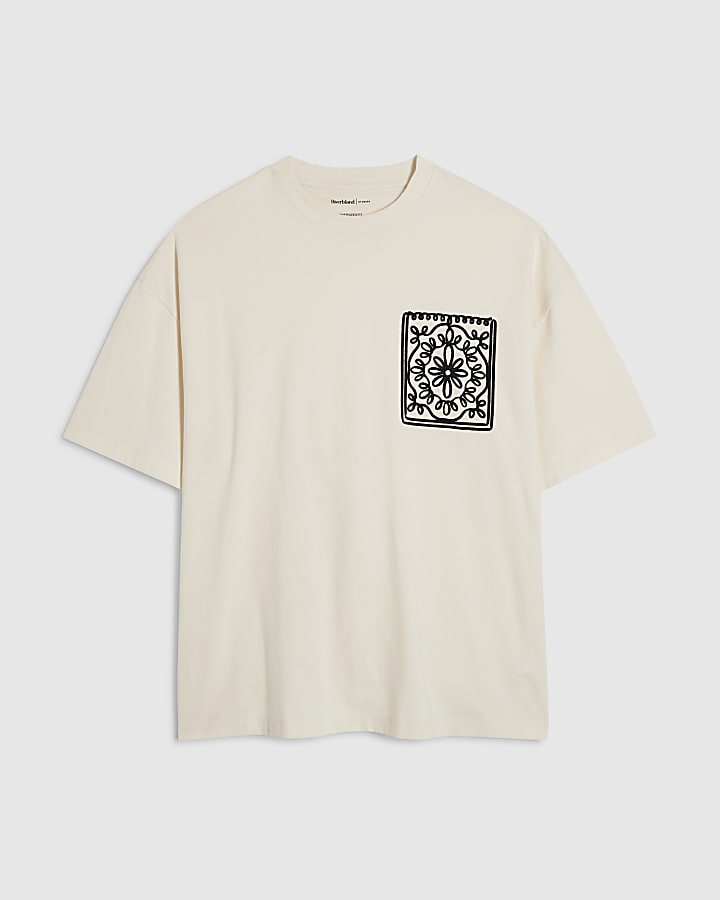 White Cotton Floral Pocket T-Shirt