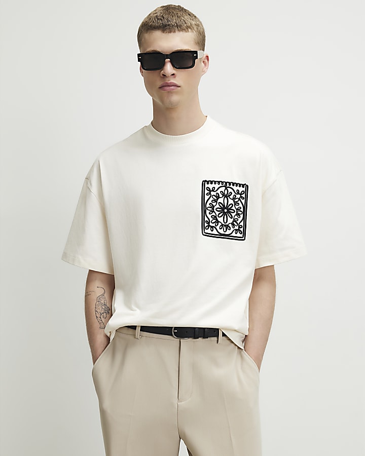 White Cotton Floral Pocket T-Shirt