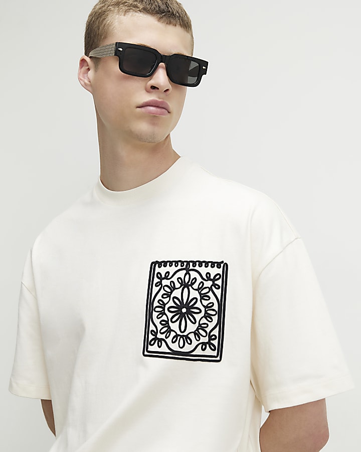 White Cotton Floral Pocket T-Shirt