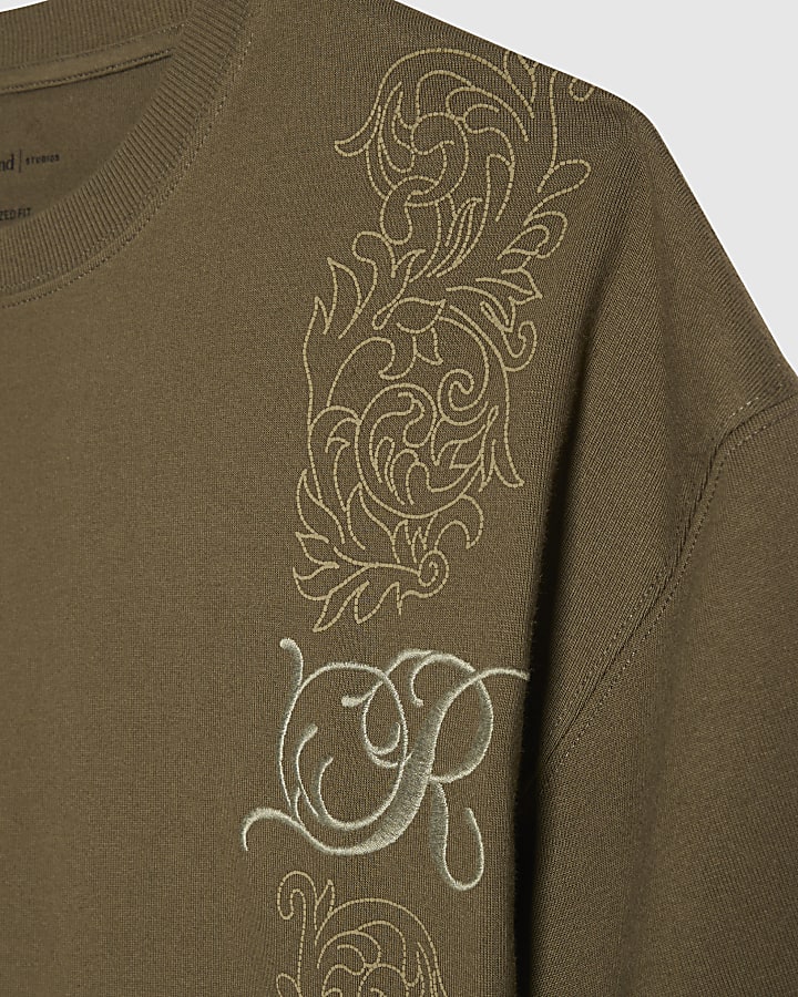 Green Cotton Floral Border T-Shirt