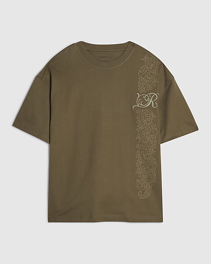Green Cotton Floral Border T-Shirt