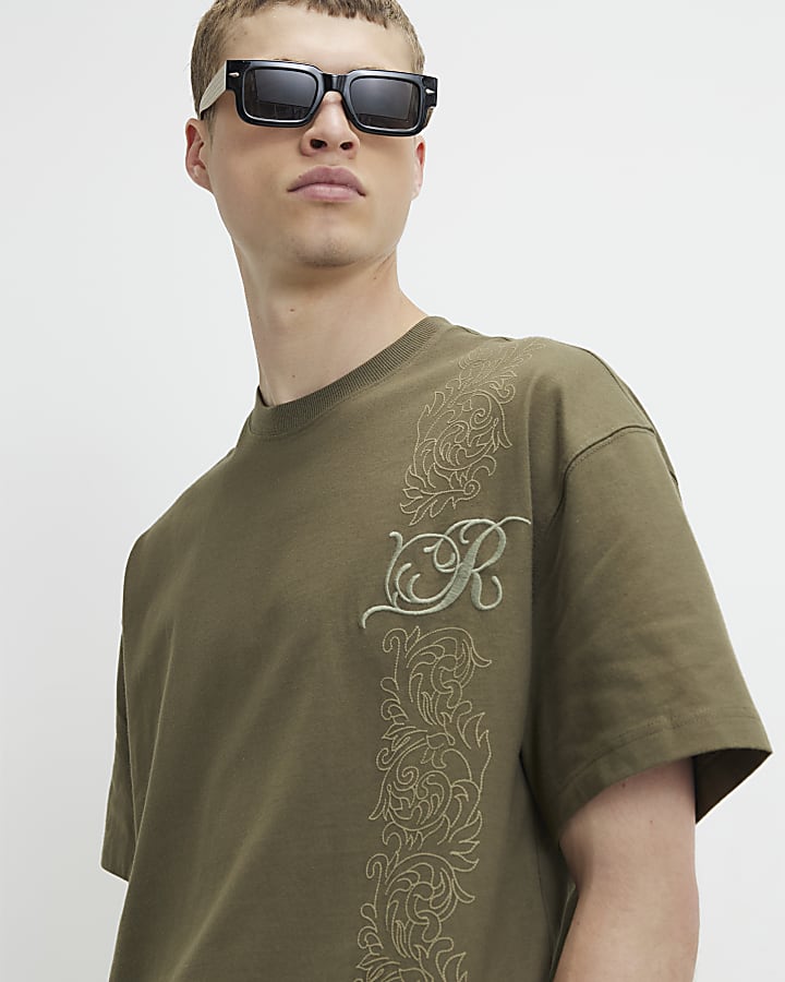 Green Cotton Floral Border T-Shirt