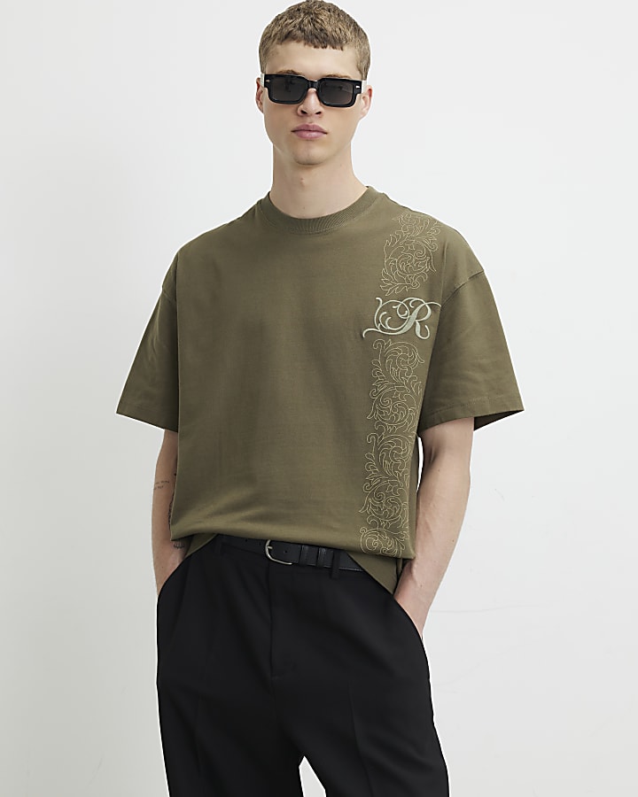 Green Cotton Floral Border T-Shirt