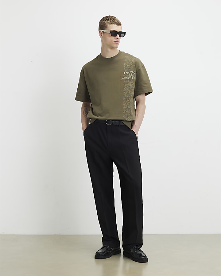 Green Cotton Floral Border T-Shirt