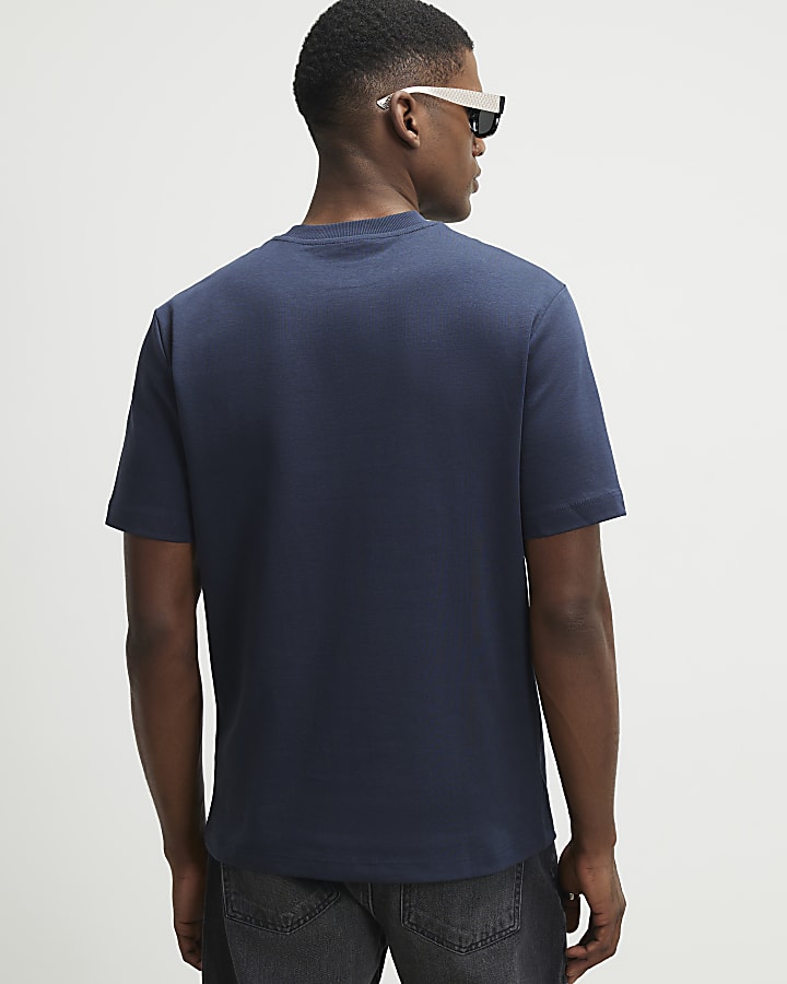Navy Cotton Ame Saint Beaded T-Shirt