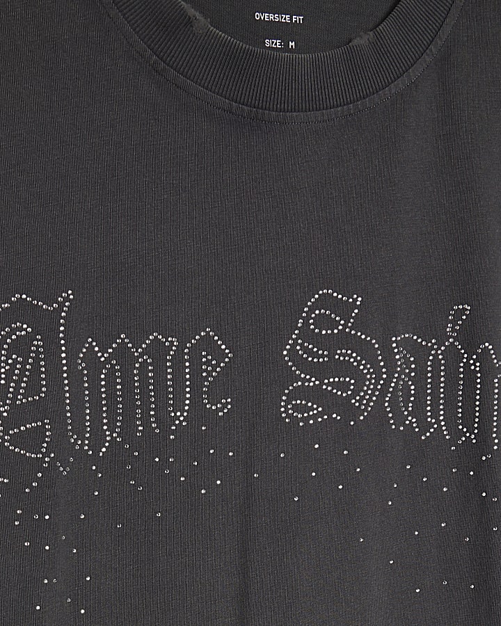 Black Cotton Ame Saint Rhinestone T-Shirt