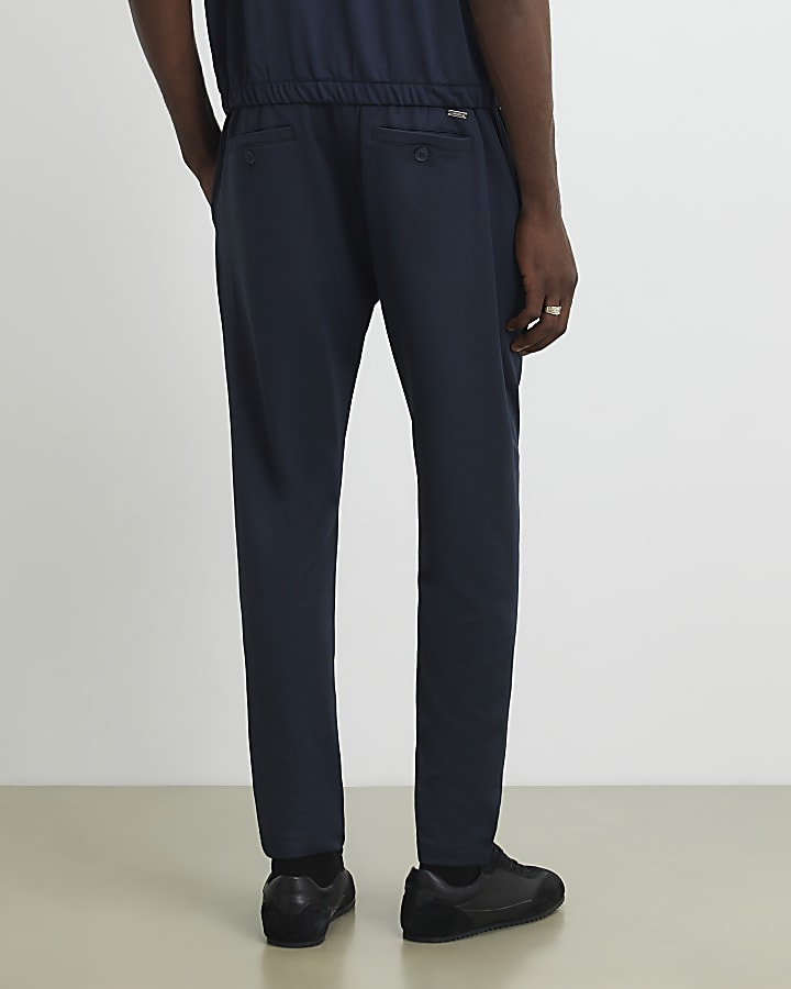 Navy Slim Fit Fixed Waist Cotton Joggers