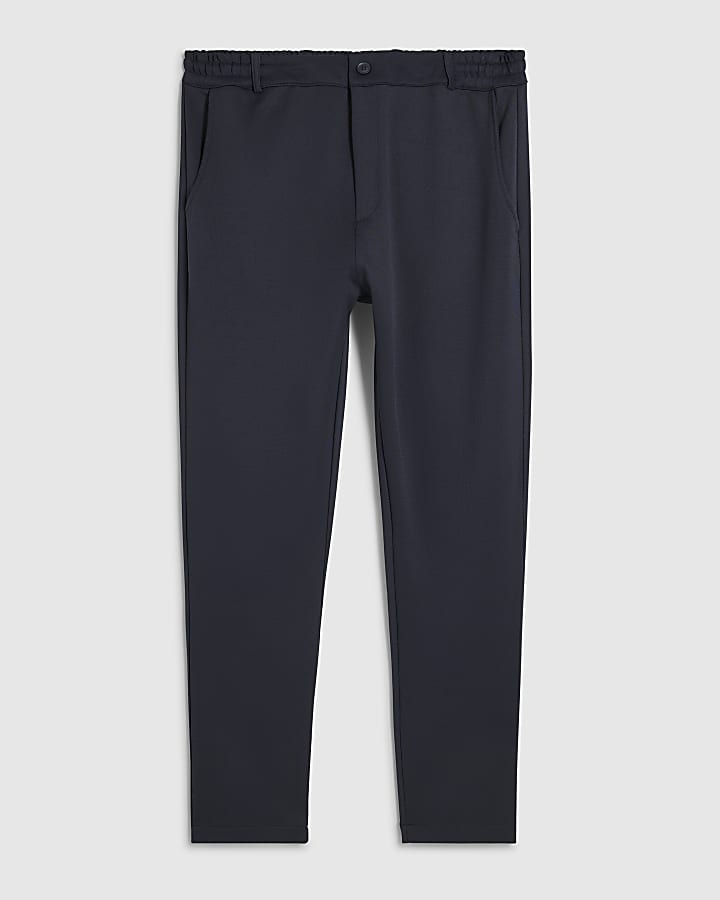 Navy Slim Fit Fixed Waist Cotton Joggers