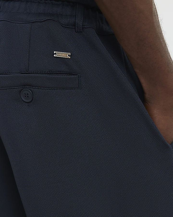 Navy Slim Fit Fixed Waist Cotton Joggers
