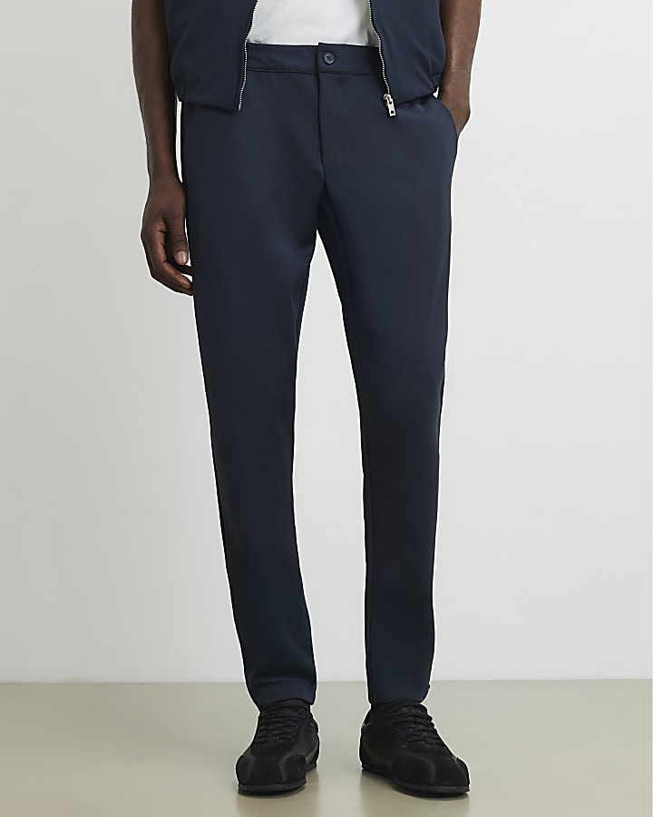 Navy Slim Fit Fixed Waist Cotton Joggers