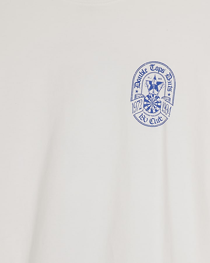 White Oversized Fit Dart Beer Label T-Shirt