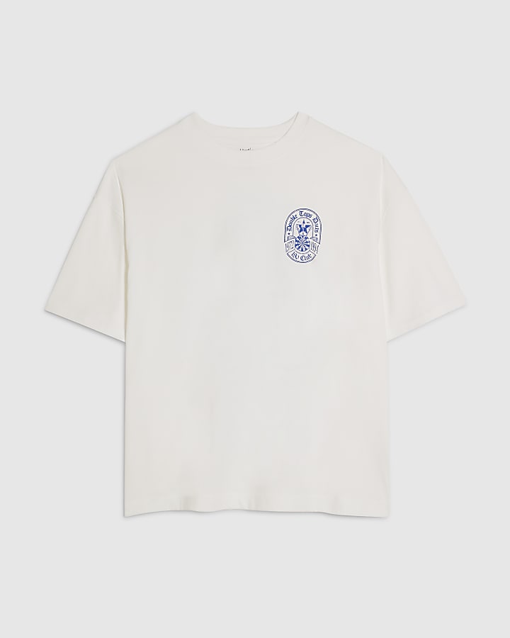 White Oversized Fit Dart Beer Label T-Shirt