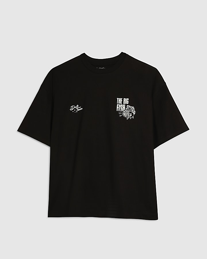 Black Oversized Fit Darts Big Fish T-Shirt