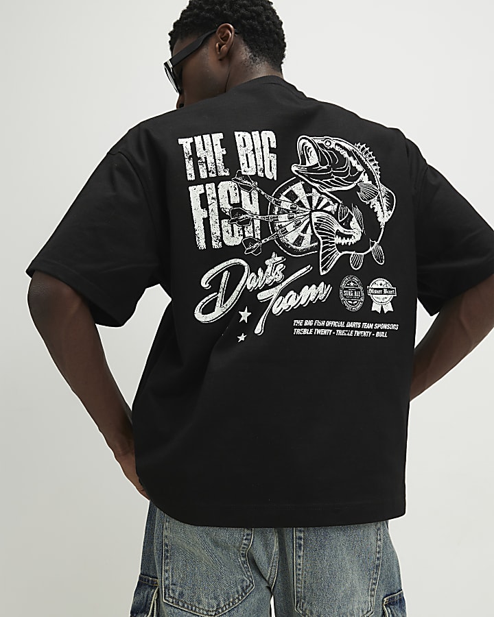 Black Oversized Fit Darts Big Fish T-Shirt