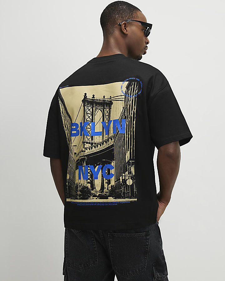 Black Oversized Brooklyn Image City T-Shirt