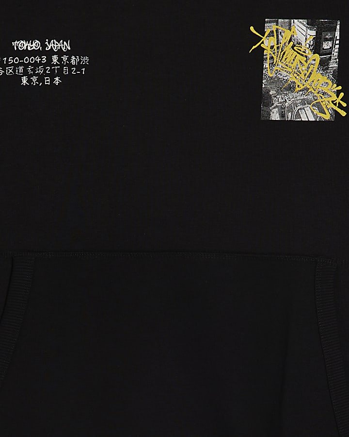 Black Regular Fit City Graphic Hoodie