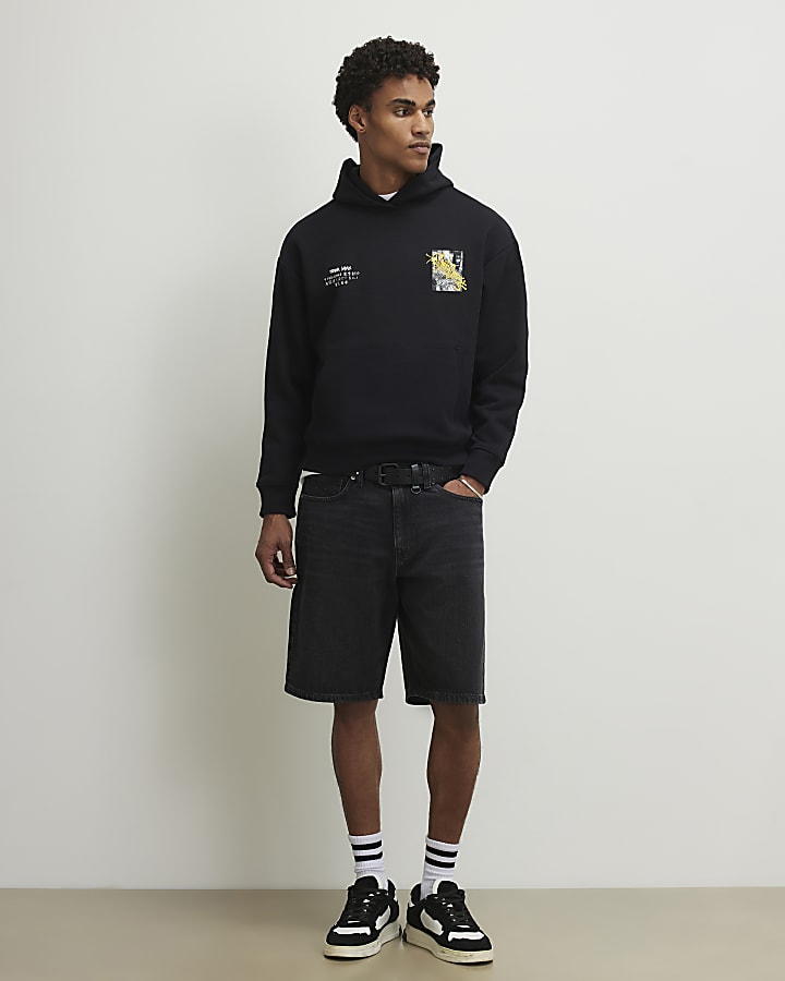 Black Regular Fit City Graphic Hoodie