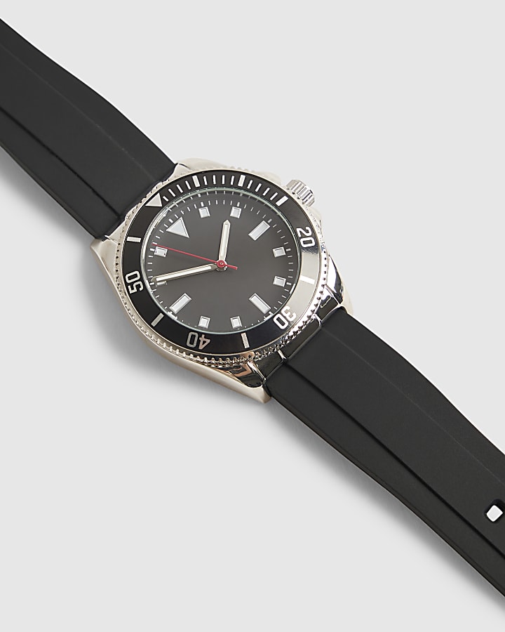 Black Rubber Strap Second Dial Watch