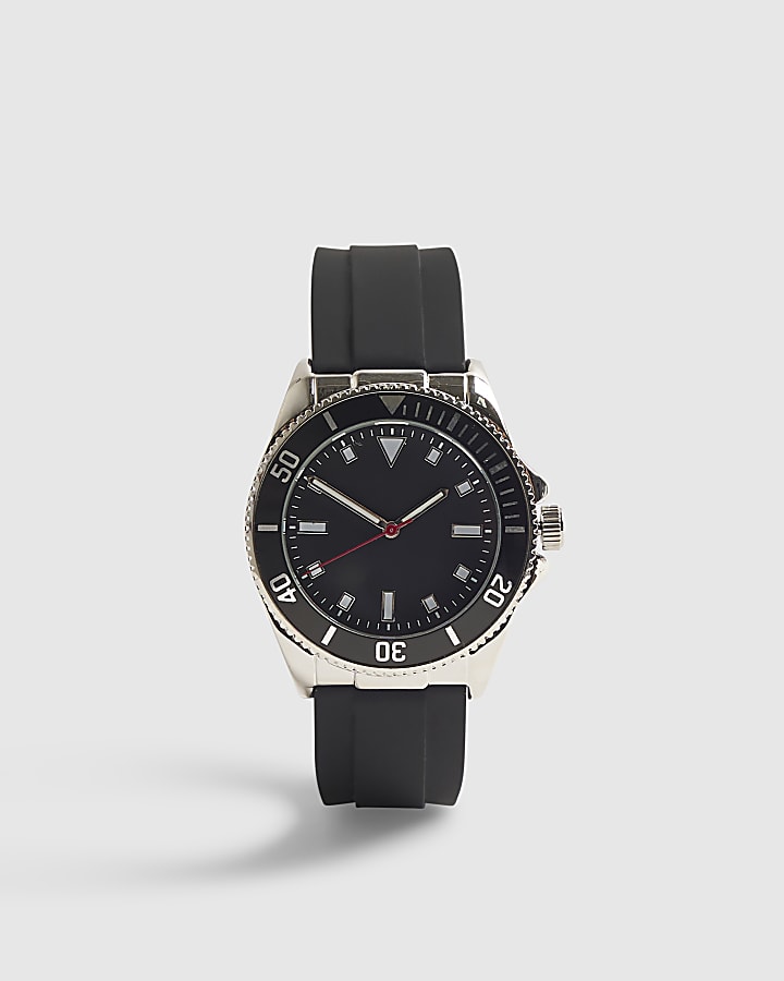 Black Rubber Strap Second Dial Watch